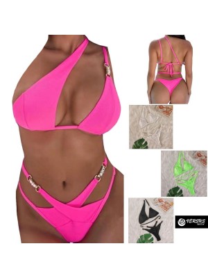 Costume Bagno 2 Pz Bikini Scollo Asimmetrico Brasiliano Mare Donna Swim 550180
